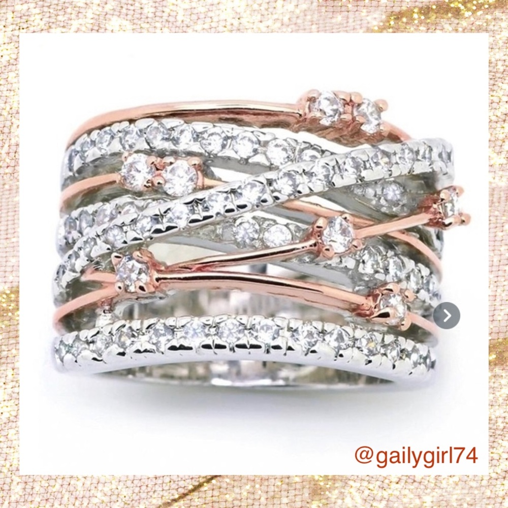 18k Rose Gold 925 Glamorous Crossover Ring Size 7
